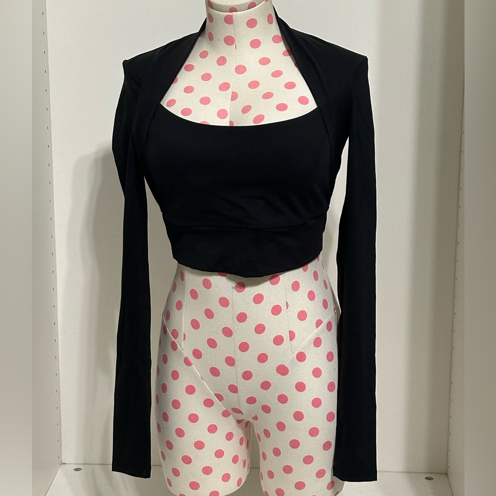 🆕 Halara Plush Long Sleeve Thumb Hole Cropped Yoga Sports Top, Black Sz. Small